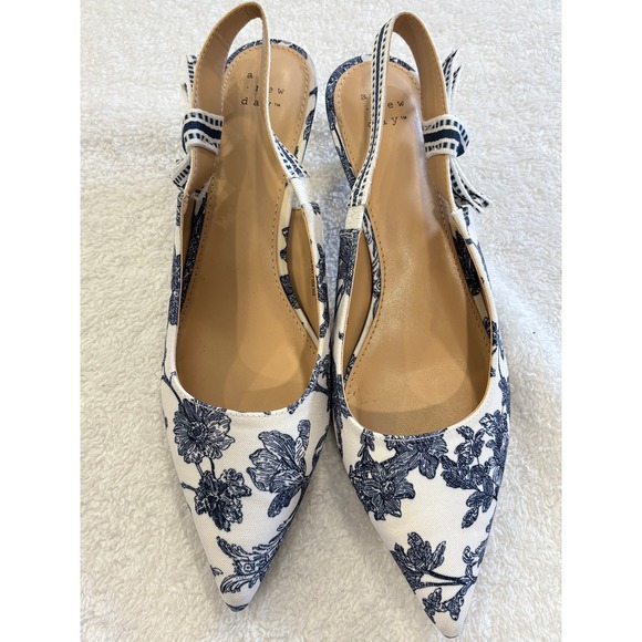 a new day Shoes - A New Day Womens Floral Toile Slingback Kitten Heels Navy Bow Pointed Toe 8.5